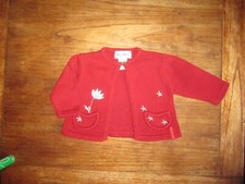 Joli cardigan gilet boléro rouge et blanc 6/9 mois très bon état