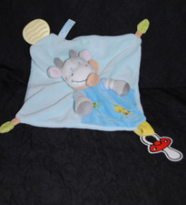 🍀Doudou Plat Vache RêveBébé BEBEREVE Bleu Oiseau Girafe Nicotoy Attache Tétine