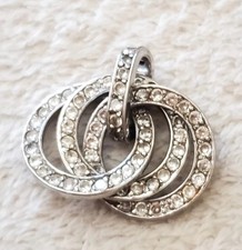 Grand Pendentif 3 Anneaux Cercles Argent 925 Pavé De Strass Zircon