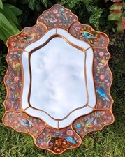 Miroir Péruvien, Grand Miroir Bois Riche Decor Oiseau 