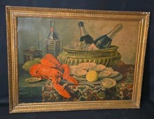 Ancienne Grande chromolithographie homard Champagne XIXème