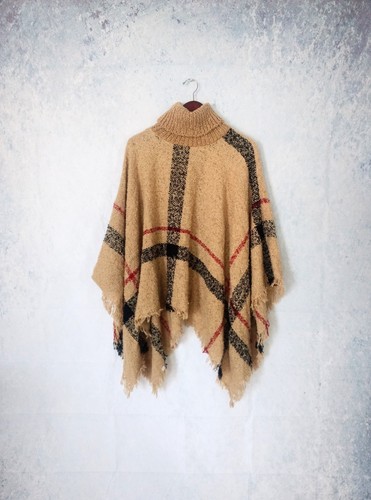 Women turtleneck poncho knit - poncho,