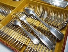  SFAM MENAGERE 37 PIECES ART DECO EN METAL ARGENTÉ AVEC SON COFFRET