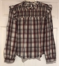 Loft Plaid Smocked Yoke Blouse