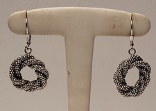 ANCIENS BIJOUX BOUCLES D'OREILLES MAILLE ARGENT MASSIF # A5