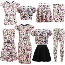 Enfants Filles Amour Bd Graffiti Leggings Imprimé Patineuse Midi Robe Court Jupe