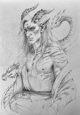 Dessin Original Signé Nu Masculin dragons Serpent Démon Mystère Académique