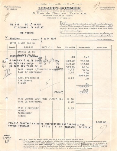 1933 facture raffinerie - ,