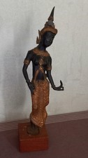 Statuette danseuse thaïlande bronze doré 34cm Thai dancing lady statue vintage
