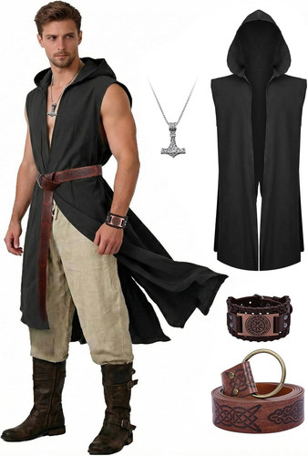 Men medieval hooded - hooded, surcoat