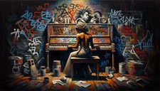 Toile 70x50cm tableau pianiste - toile,