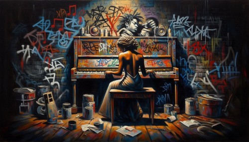 Toile 70x50cm tableau pianiste - 70x50cm,