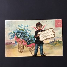 CPA Ancienne 1907 Ange Facteur Brouette De Fleurs Antique Postcard PC