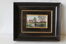 R. Sarlandie Emaux de Limoges Personnages en retour du marché Eglise et Maison