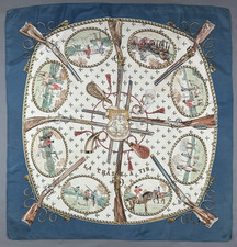 Magnifique  foulard vintage  Hermès "  La Chasse à Tir  "
