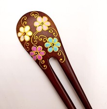 Pic à cheveux double en bois fleur,pique à chignon,fourche bâton baguette