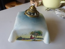 lustre abat jour verre OPALINE plissé carré  decors signé année 1940