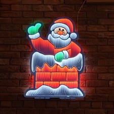 Miroir Infini De Noël 90Cm Lumière Silhouette LED Père Noël Dans La Cheminée