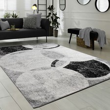 Tapis De Créateur Contemporain Avec Cercles Marbré En Gris Noir Crème