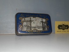 Ancienne boite métal en tôle publicitaire Bergamotes de Nancy - Bleu