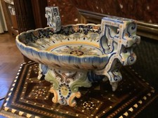 Magnifique compotier ou coupe à fruits en faïence de Desvres signée Geo Martel