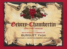 86/100 Etiquette BOURGOGNE GEVREY-CHAMBERTIN mis propriet. BURGUET Yvon GEVREY