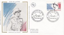 Enveloppe 1er jour Jean de Lattre Maréchal de France 1989 Soie FDC 2