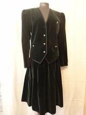 Tailleur-jupe Velours Vert -  Année 1980 -  Yves Saint Laurent Paris  - T.38