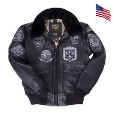 Blouson aviateur cuir navy 1 - cuir, g-1