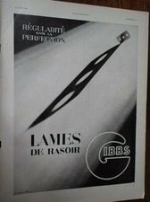 GIBBS lame de rasoir régularité dans la perfection  pub papier ILLUSTRATION 1934