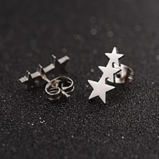 1 PAIRE PUCES 3 ETOILES ARGENTE BOUCLES D'OREILLES ACIER INOX HYPOALLERGENIQUE