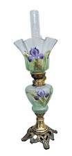 Lampe pétrole verre émaillée décor fleurs époque Art Nouveau 1920 old oil lamp
