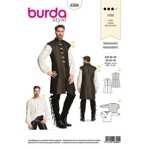 Burda 6399 homme - homme, renaissance