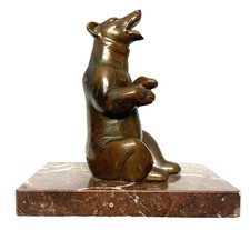 Joli bronze animalier OURS sur socle marbre patine brune statuette