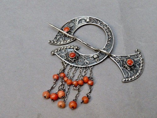 Fibule argent corail berbère - fibule,