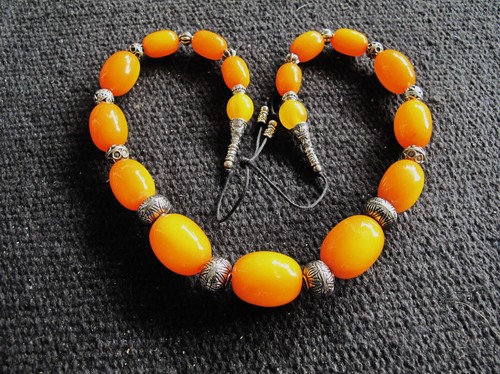Collier ambre résine - , argent