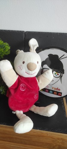 Doudou lapin rouge marionnette - rouge,