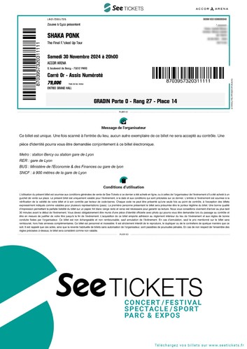 Vente deux billets - vente, concert