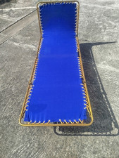Chaise Longue vintage Lafuma en Toile Bleue