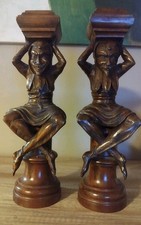 Paire de sculptures anciennes en bois – Figures grotesques – 37cm