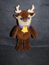 ?Doudou MILKA Peluche Renne Cerf Beige Brun Cloche Jaune Caribou Elan 26Cm TTBE
