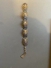 Ancien Bracelet Souvenir métal argenté Blason Paris eiffel notre dame sacré cœur