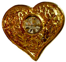 Broche coeur vintage Edouard Rambaud Paris cœur métal doré et strass - N°1