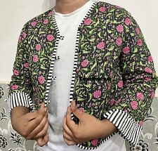Indien Floral Noir Veste Matelassé Handmade 100% Veste Coton Femme Vêtements US
