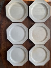 Lot de 6 Assiettes Plate Octogonal Faience Blanche Décors de Perle Montereau P 4