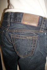 Pantalon jean bleu foncé délavé craquelé GUESS BEL AIR taille basse W29 38FR AS7