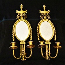 Pair of Antique,solid Brass, mirrored Sconces