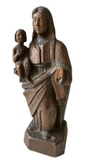 Vierge à l’Enfant en Bois Sculpté Religion XVIII ème Haute Époque Art Populaire