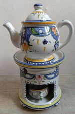 Veilleuse - Tisannière en porcelaine décor fleurs signe Rtion Vieux Rouen 