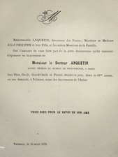  DOCTEUR ANQUETIN Alfred Philippe FAIRE PART Valmont 1880